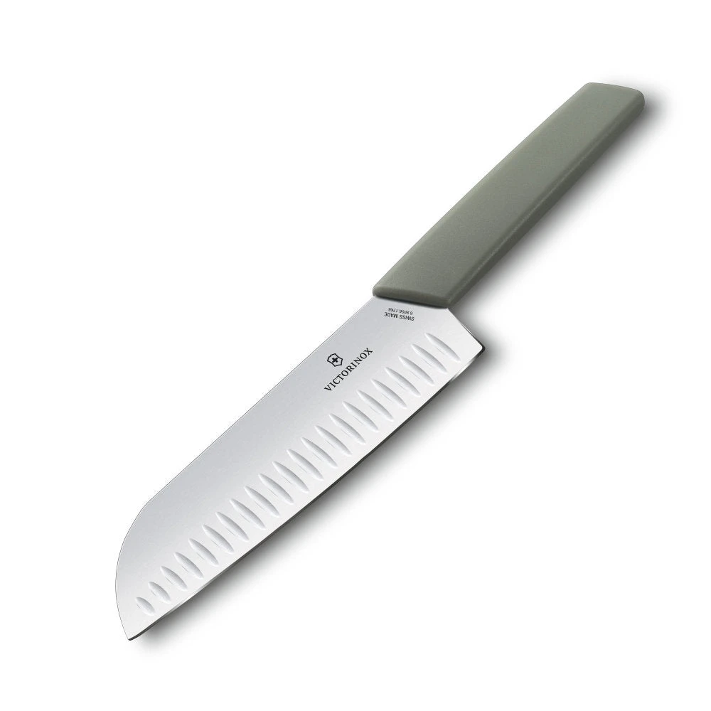 Swiss Modern Colors 7.5" Granton Edge Santoku Knife In Olive Green By Victorinox