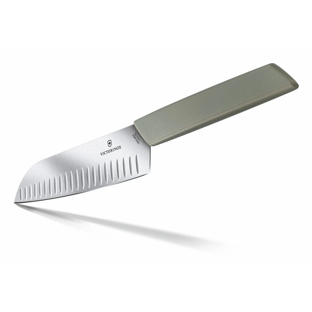 Swiss Modern Colors 7.5" Granton Edge Santoku Knife In Olive Green By Victorinox - Image 3