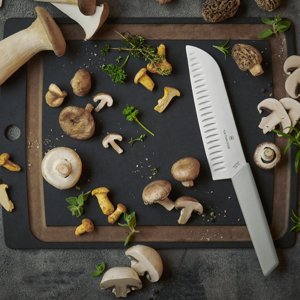 Swiss Modern Colors 7.5" Granton Edge Santoku Knife In Olive Green By Victorinox - Image 7