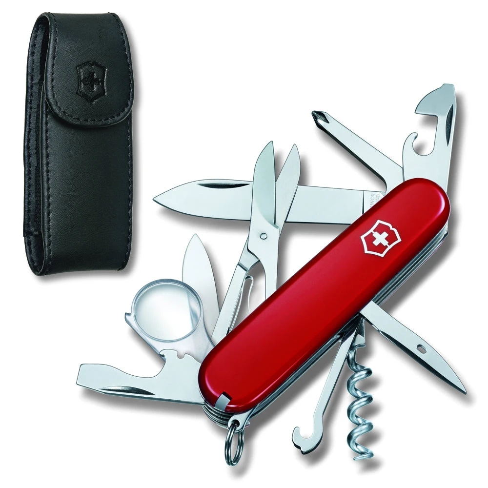 Victorinox Explorer Swiss Army Knife And Leather Clip Pouch Set