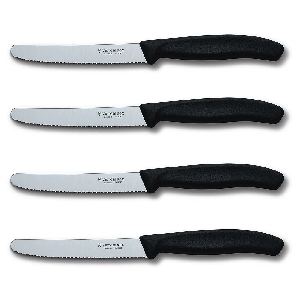 Swiss Classic 4-Piece 4.5" Round Tip Serrated Steak Knife Set By Victorinox